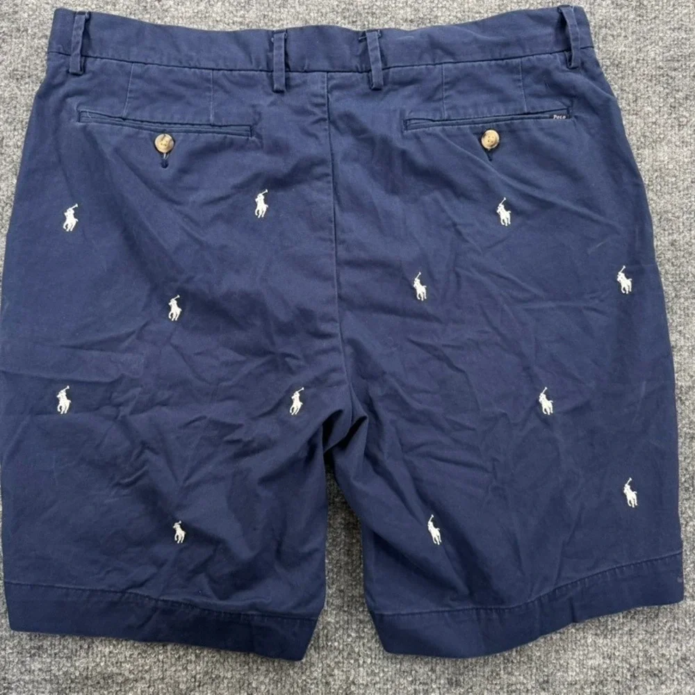 Polo Ralph Lauren Chino Shorts 36 Embroidered Pony Stretch Classic Fit Navy Blue - Picture 6 of 8